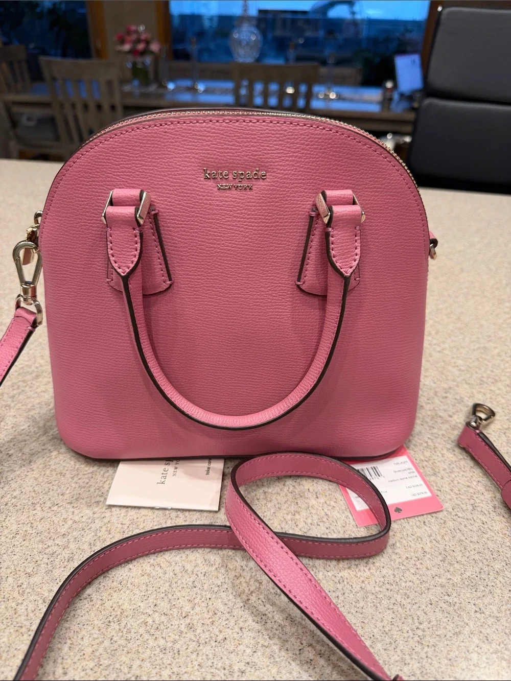 kate spade blustery pink “SylviaPebbled  medium Dome Satchel w/ Removable Strap